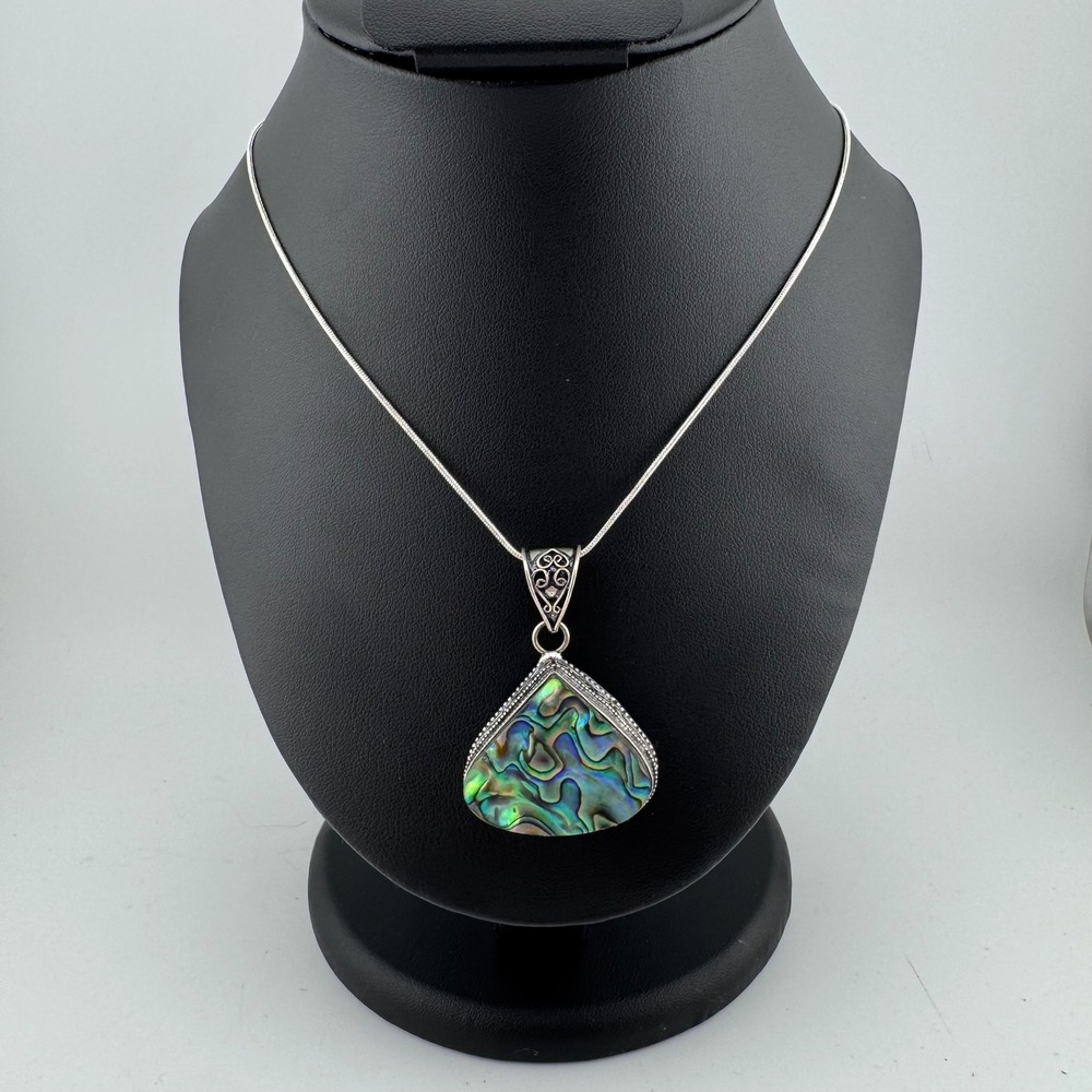 Abalone Pendant Necklace Multicolor Excellent 925 Silver Boho (SKU)